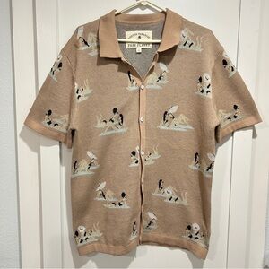Free Planet Mens size Medium short sleeve button down sweater shirt